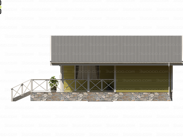 7075 - Одноэтажный каркасный дом с террасой и сауной