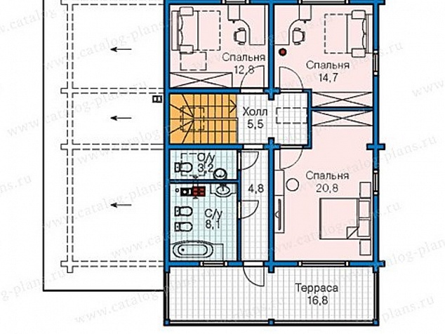 1334-2 - Двухэтажный дом из клееного бруса с несимметричной кровлей и гаражом