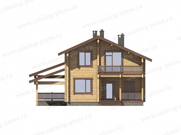 1392 - Двухэтажный дом из клееного бруса с навесом для автомобиля