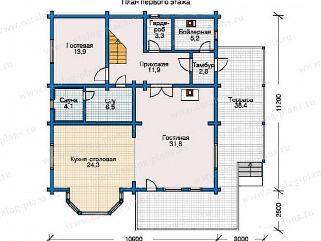 1103 - Большой дом из двойного бруса 3WOODD с просторной гостиной и спальнями
