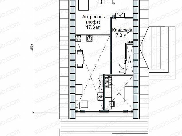 3076 - Модульный классический дом с тремя спальнями и лофтом