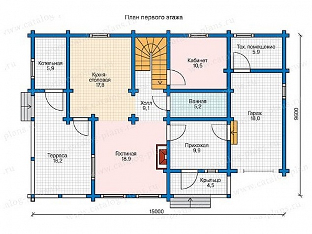 1341 - Двухэтажный дом из клееного бруса: 4 спальни и гараж
